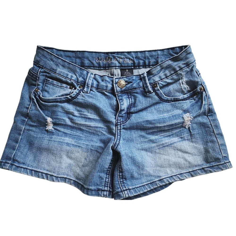 Wishful Park Womens Distressed Y2K Denim Shorts Medium Wash Blue Size 9 JS413354
